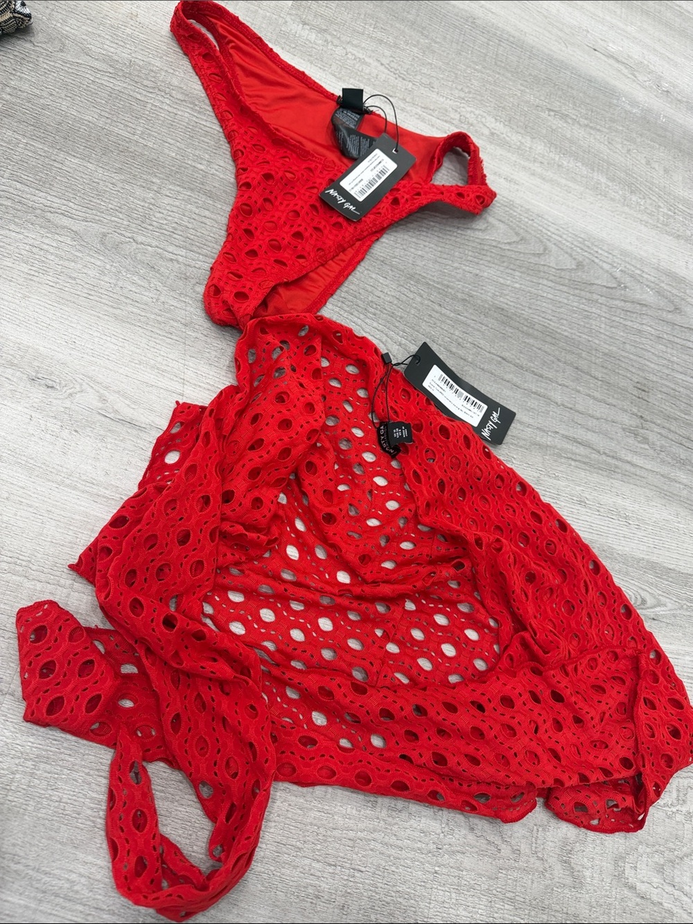 Nasty Gal Red Crochet Bikini Bottom and Sarong